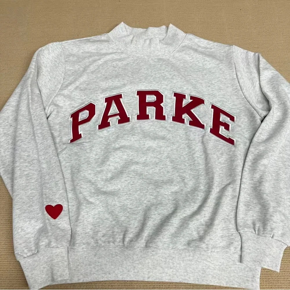 PARKE Light Gray Crewneck Sweatshirt with Red Lettering - Picture 1 of 6